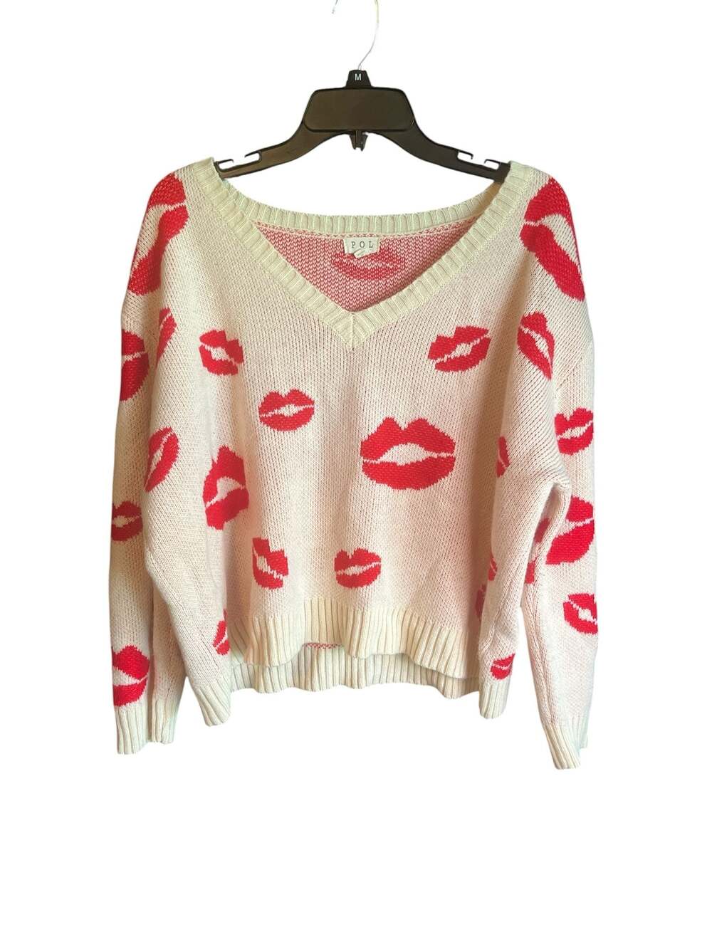 POL Lips Print V-Neck Sweater Size M